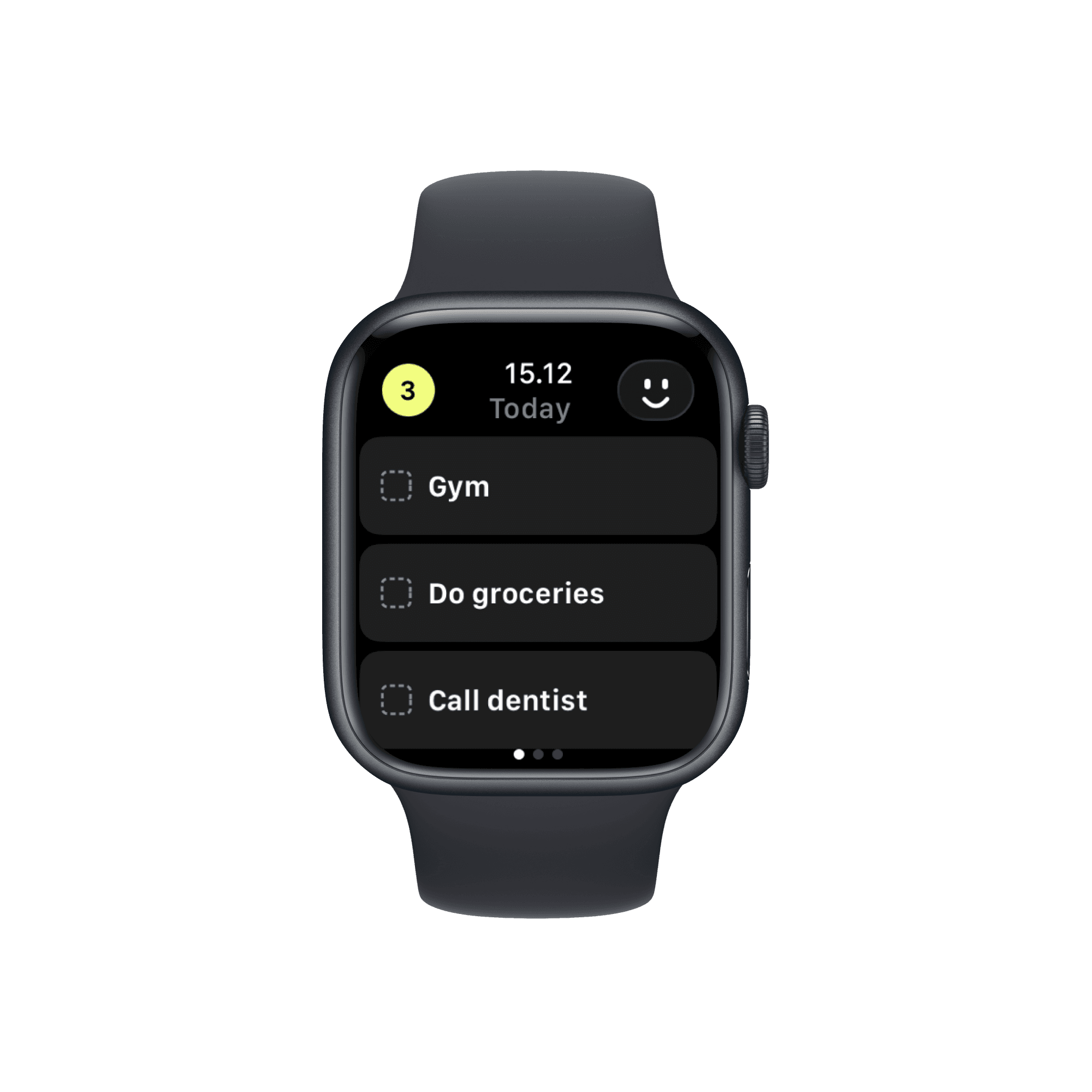 Novu on Apple Watch showing the day's three priorities ready to check off